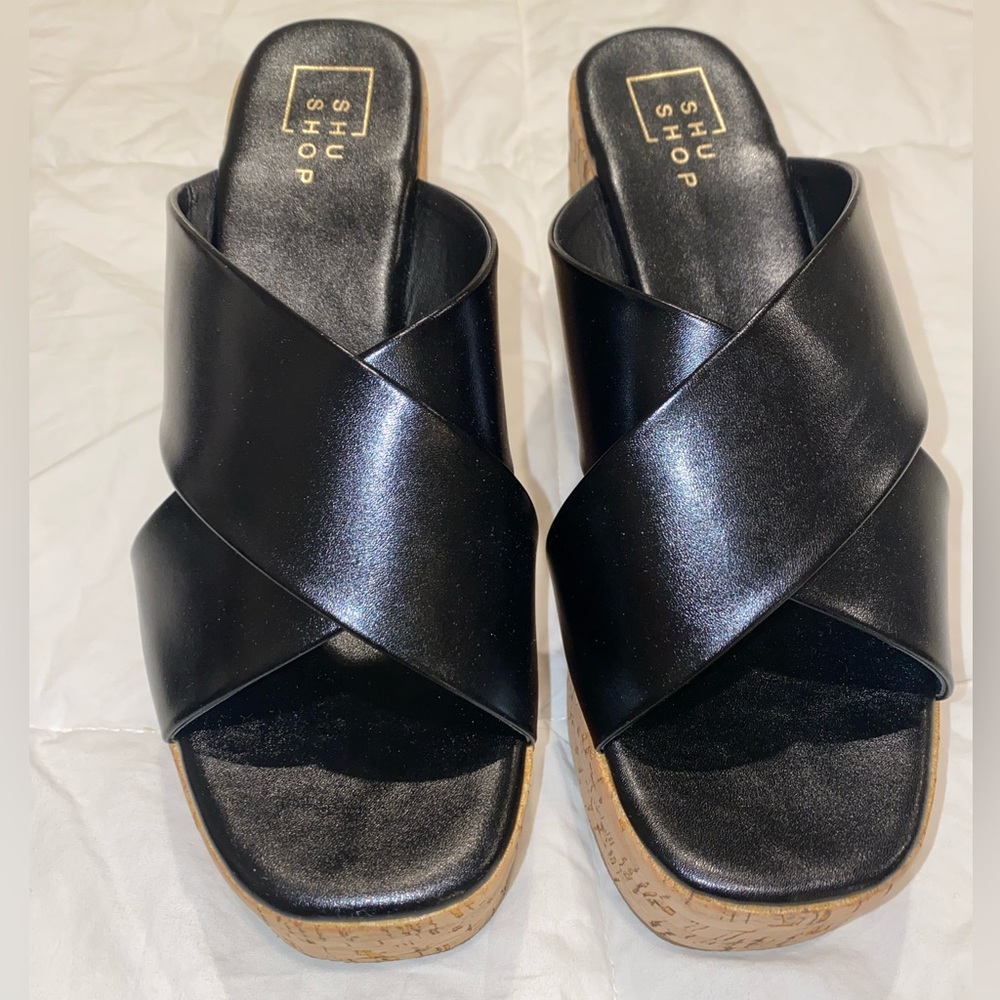 ShuShop Black Wedge Sandals